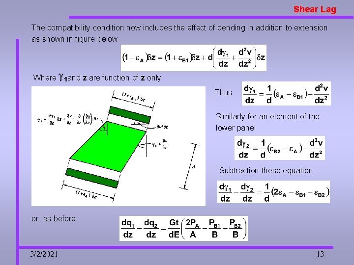 Shear Lag The compatibility condition now includes the effect of bending in addition to