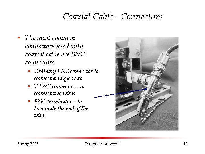Coaxial Cable - Connectors § The most common connectors used with coaxial cable are Coaxial Cable - Connectors § The most common connectors used with coaxial cable are
