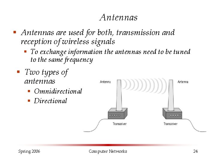Antennas § Antennas are used for both, transmission and reception of wireless signals § Antennas § Antennas are used for both, transmission and reception of wireless signals §
