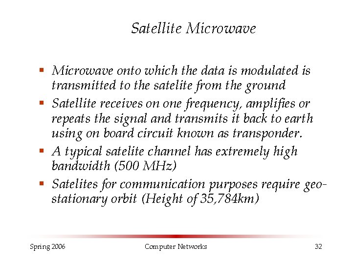 Satellite Microwave § Microwave onto which the data is modulated is transmitted to the Satellite Microwave § Microwave onto which the data is modulated is transmitted to the
