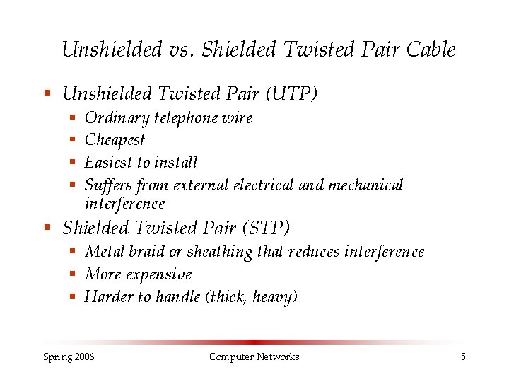 Unshielded vs. Shielded Twisted Pair Cable § Unshielded Twisted Pair (UTP) § § Ordinary Unshielded vs. Shielded Twisted Pair Cable § Unshielded Twisted Pair (UTP) § § Ordinary