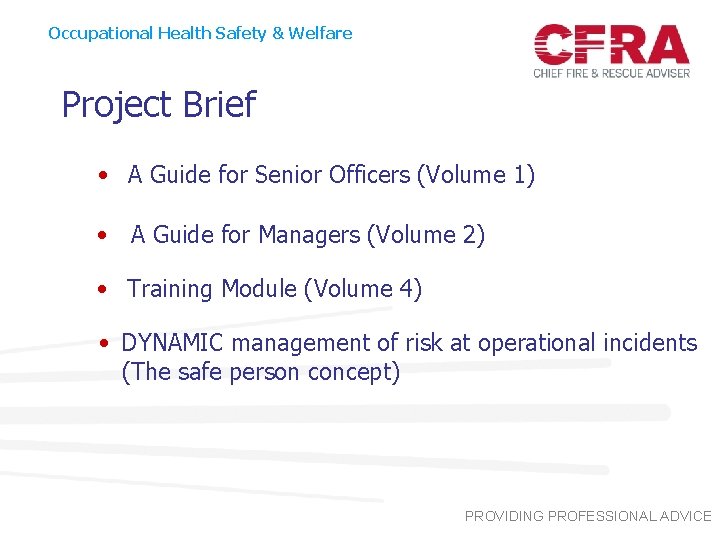 Occupational Health Safety & Welfare Project Brief • A Guide for Senior Officers (Volume