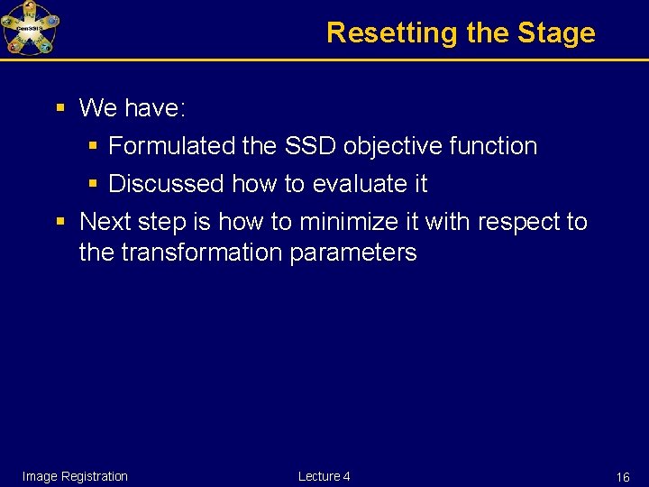 Resetting the Stage § We have: § Formulated the SSD objective function § Discussed