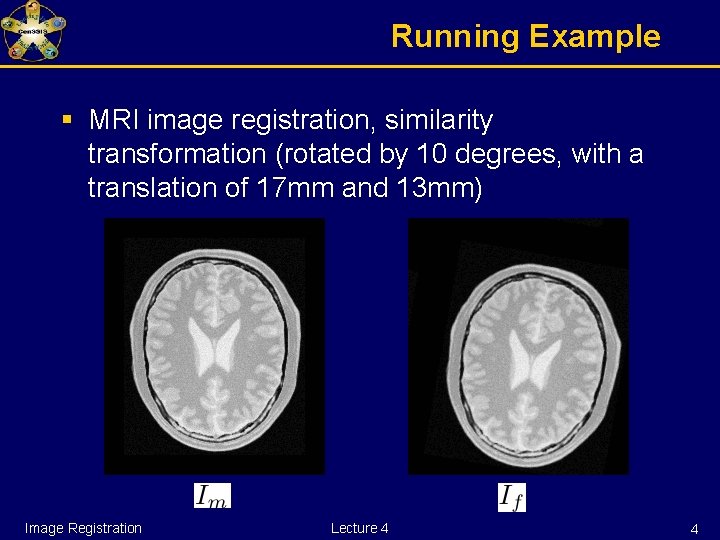 Running Example § MRI image registration, similarity transformation (rotated by 10 degrees, with a