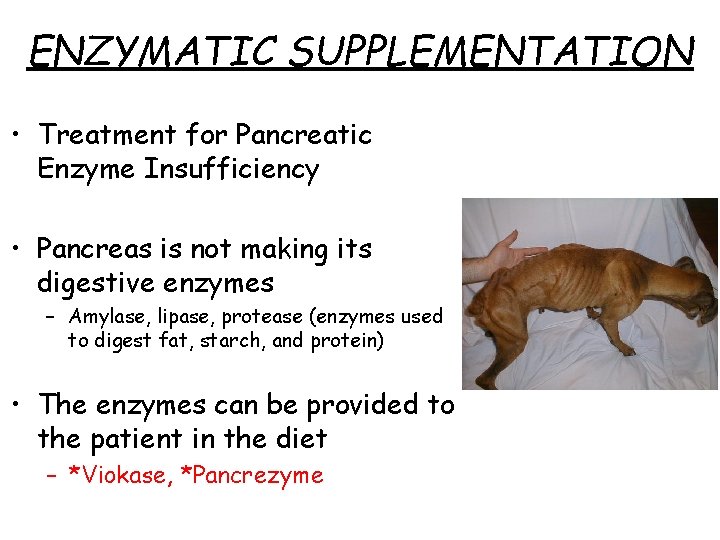 ENZYMATIC SUPPLEMENTATION • Treatment for Pancreatic Enzyme Insufficiency • Pancreas is not making its