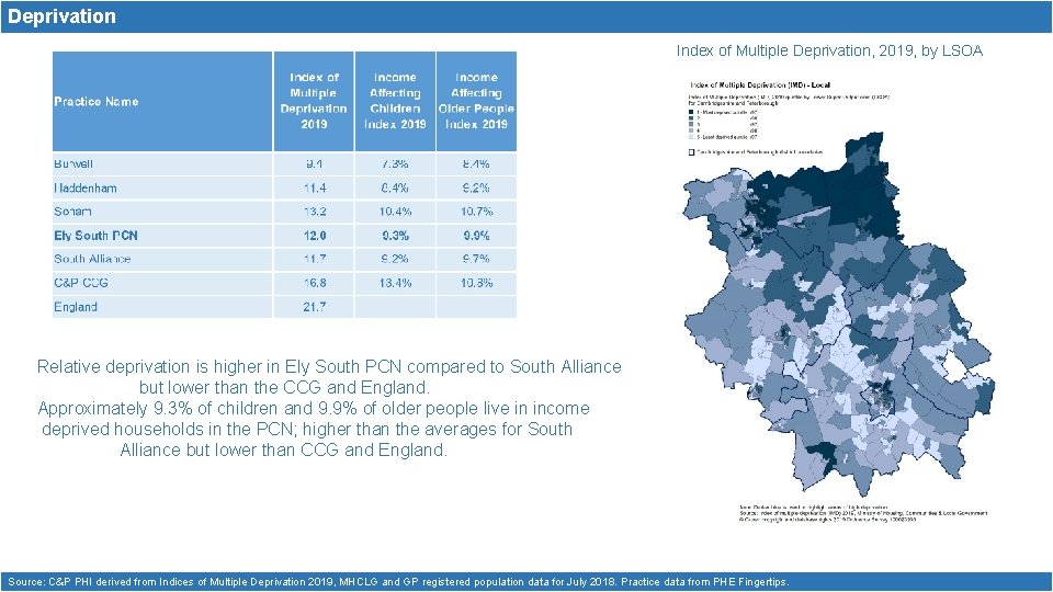 Deprivation Index of Multiple Deprivation, 2019, by LSOA Relative deprivation is higher in Ely