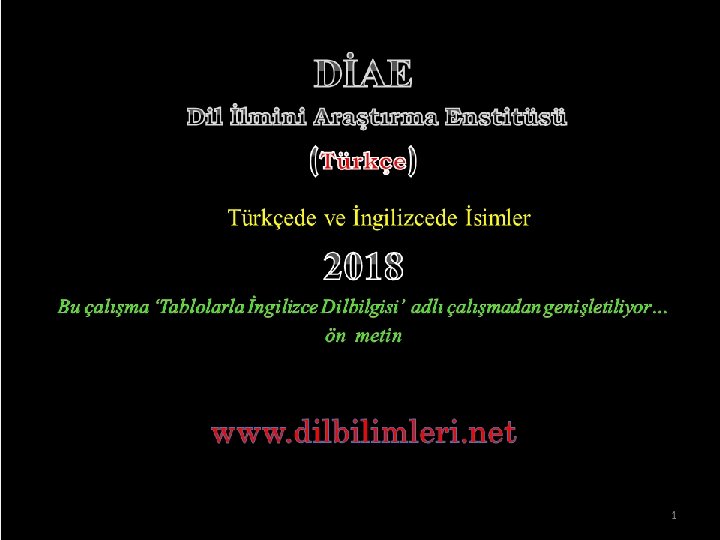 DİAE Dil İlmini Araştırma Enstitüsü (Türkçe ) Türkçede ve İngilizcede İsimler 2018 Bu çalışma