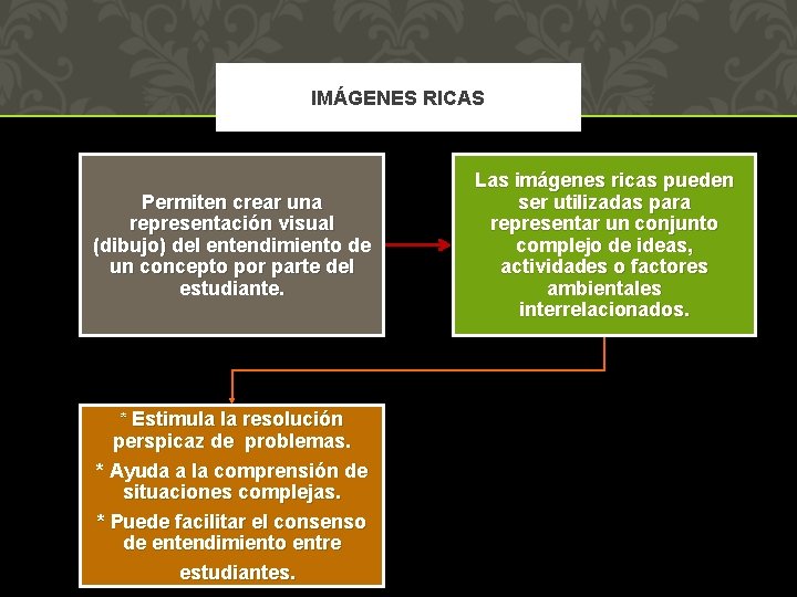 IMÁGENES RICAS Permiten crear una representación visual (dibujo) del entendimiento de un concepto por