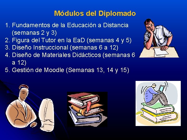 Módulos del Diplomado 1. Fundamentos de la Educación a Distancia (semanas 2 y 3)