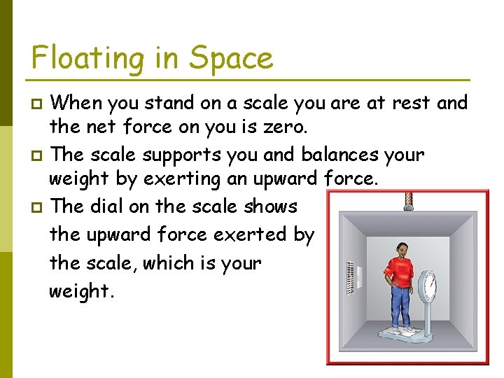 Floating in Space When you stand on a scale you are at rest and