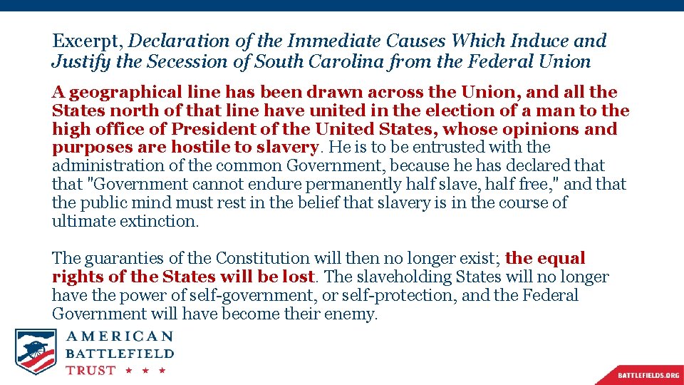 Excerpt, Declaration of the Immediate Causes Which Induce and Justify the Secession of South