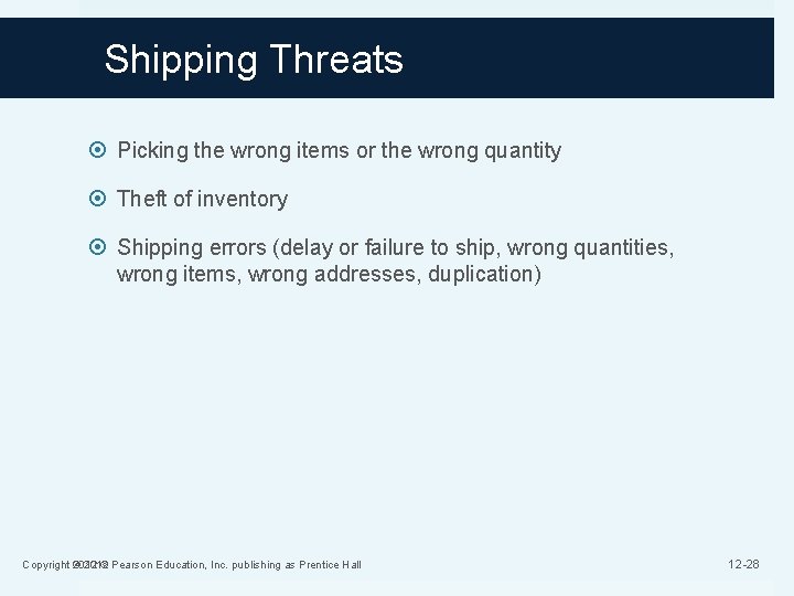 Shipping Threats Picking the wrong items or the wrong quantity Theft of inventory Shipping