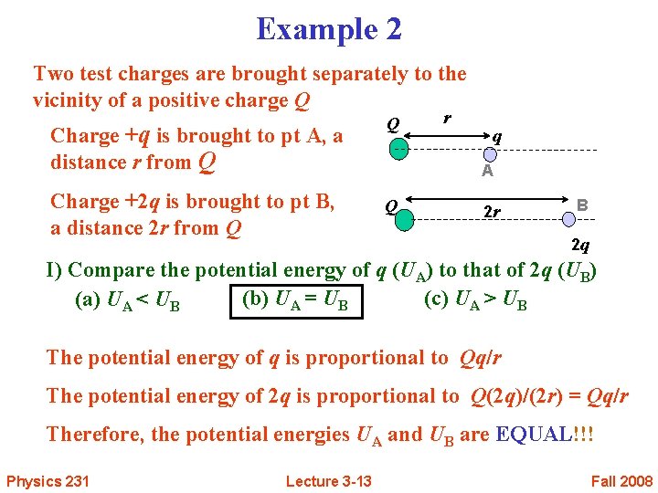 Example 2 Two test charges are brought separately to the vicinity of a positive