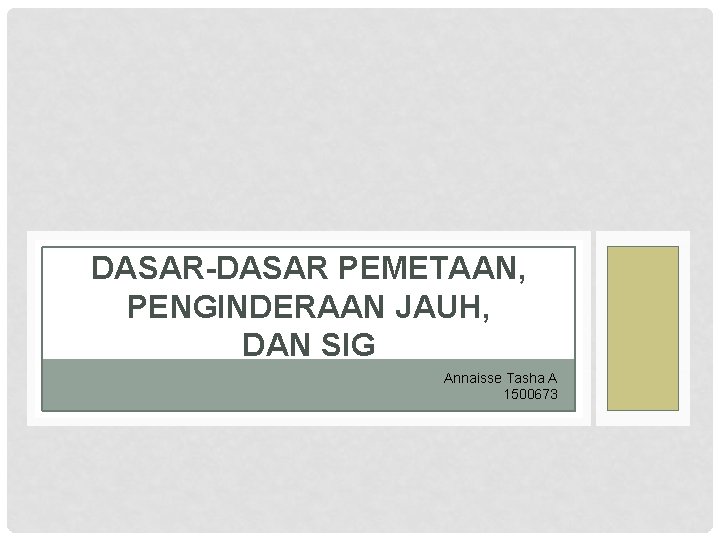 DASAR-DASAR PEMETAAN, PENGINDERAAN JAUH, DAN SIG Annaisse Tasha A 1500673 