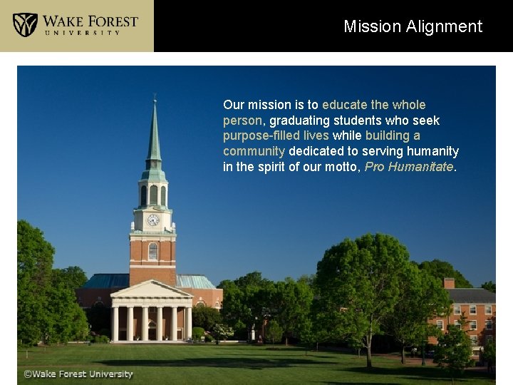 Mission Alignment Our mission is to educate the whole person, graduating students who seek