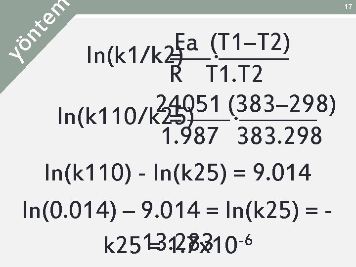 em nt yö Ea (T 1–T 2) ln(k 1/k 2) =. R T 1. em nt yö Ea (T 1–T 2) ln(k 1/k 2) =. R T 1.