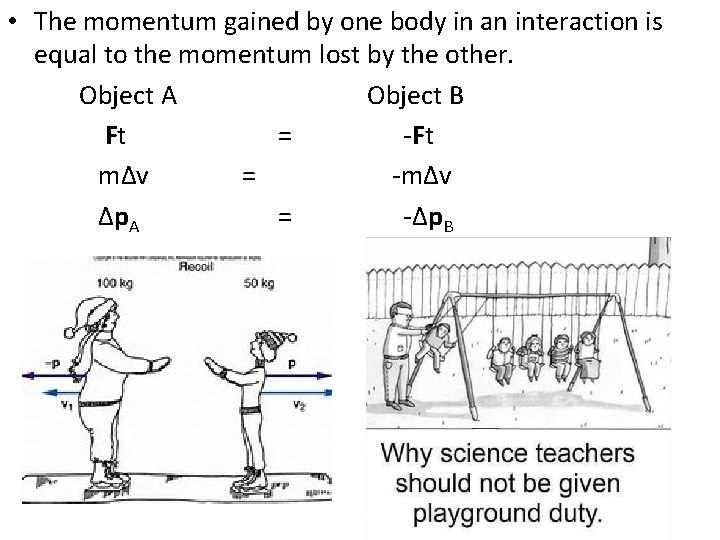  • The momentum gained by one body in an interaction is equal to