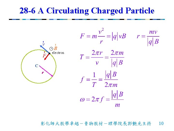 28 -6 A Circulating Charged Particle . electron C . r 彰化師大教學卓越－普物教材－理學院長郭艷光主持 10 