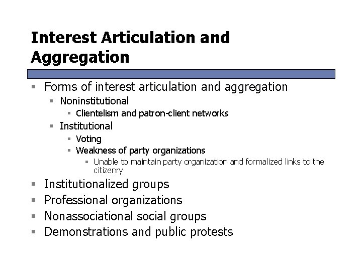 Interest Articulation and Aggregation § Forms of interest articulation and aggregation § Noninstitutional §