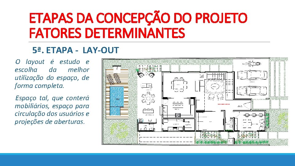 ETAPAS DA CONCEPÇÃO DO PROJETO FATORES DETERMINANTES 5ª. ETAPA - LAY-OUT O layout é ETAPAS DA CONCEPÇÃO DO PROJETO FATORES DETERMINANTES 5ª. ETAPA - LAY-OUT O layout é