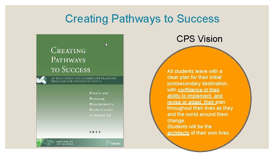 Creating Pathways to Success CPS Vision All students leave with a clear plan for