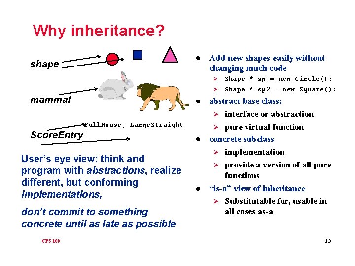 Why inheritance? l shape Add new shapes easily without changing much code Ø Ø