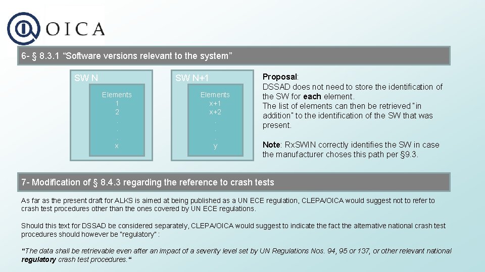 6 - § 8. 3. 1 “Software versions relevant to the system” SW N+1