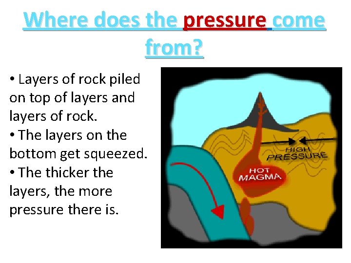 Where does the pressure come from? • Layers of rock piled on top of