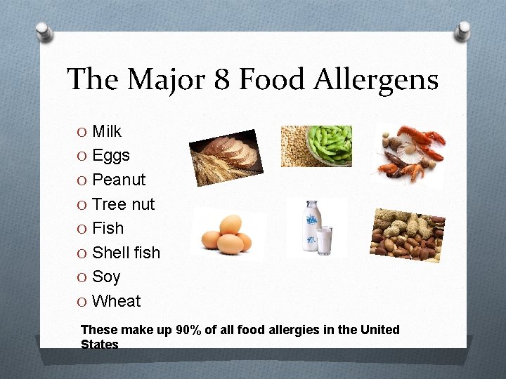 The Major 8 Food Allergens O Milk O Eggs O Peanut O Tree nut