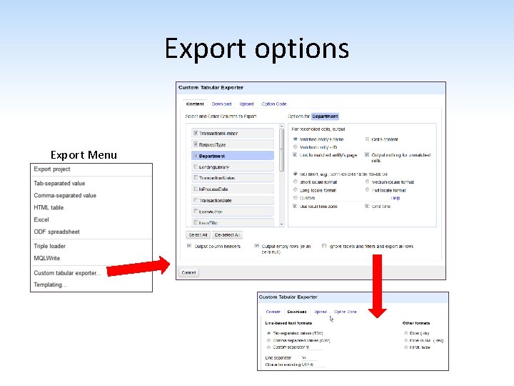 Export options Export Menu 