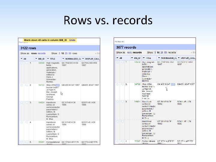 Rows vs. records 