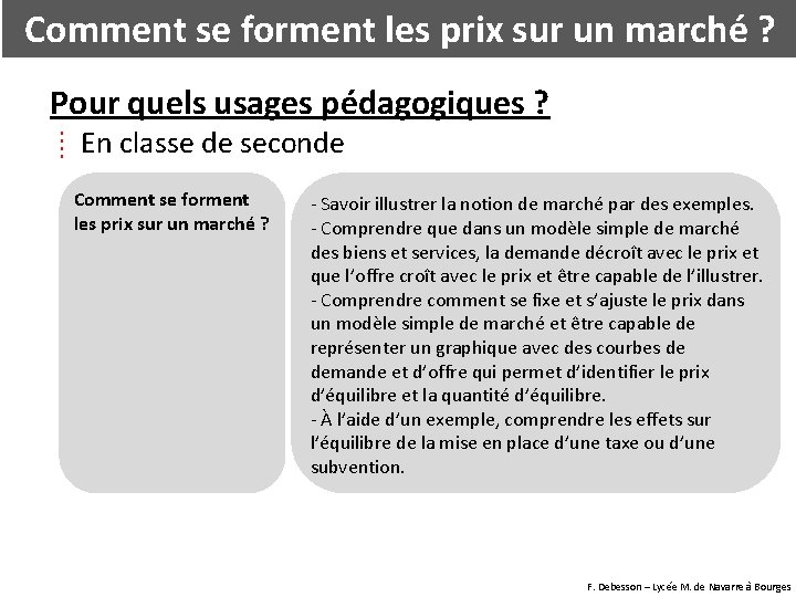 Comment se forment les prix sur un marché ? Pour quels usages pédagogiques ?