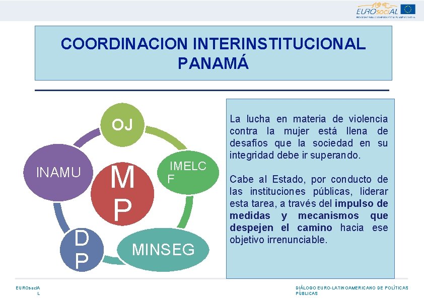 COORDINACION INTERINSTITUCIONAL PANAMÁ OJ INAMU D P EUROsoci. A L M P IMELC F