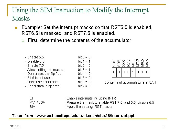 Using the SIM Instruction to Modify the Interrupt Masks Example: Set the interrupt masks