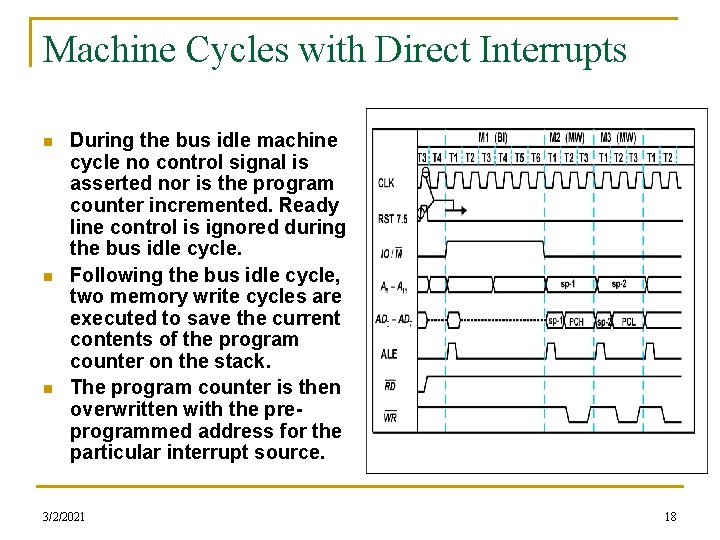 Machine Cycles with Direct Interrupts n n n During the bus idle machine cycle