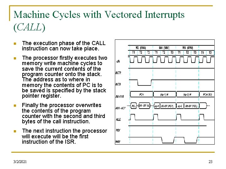 Machine Cycles with Vectored Interrupts (CALL) n The execution phase of the CALL instruction