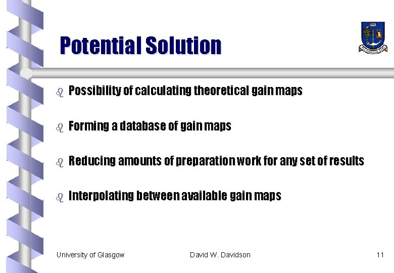Potential Solution b Possibility of calculating theoretical gain maps b Forming a database of Potential Solution b Possibility of calculating theoretical gain maps b Forming a database of
