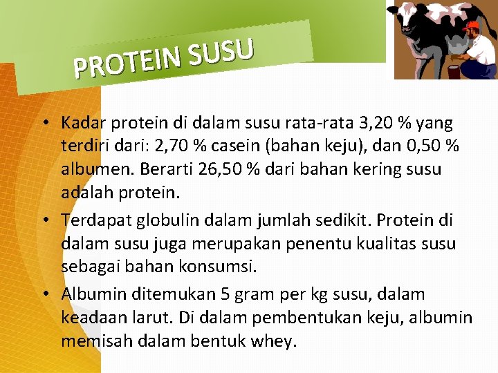 U S N I PROTE • Kadar protein di dalam susu rata-rata 3, 20