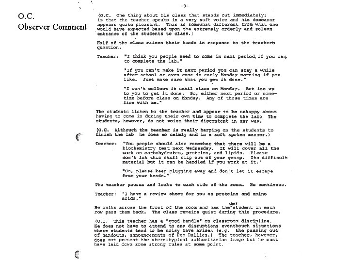 O. C. Observer Comment 