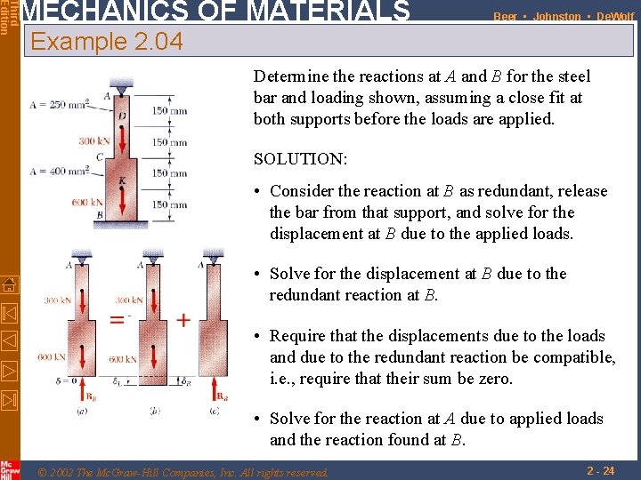 Third Edition MECHANICS OF MATERIALS Beer • Johnston • De. Wolf Example 2. 04 Third Edition MECHANICS OF MATERIALS Beer • Johnston • De. Wolf Example 2. 04