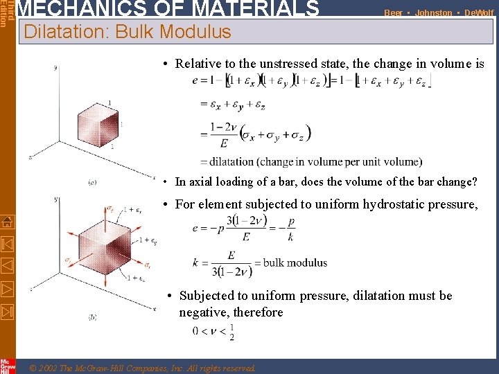 Third Edition MECHANICS OF MATERIALS Beer • Johnston • De. Wolf Dilatation: Bulk Modulus Third Edition MECHANICS OF MATERIALS Beer • Johnston • De. Wolf Dilatation: Bulk Modulus