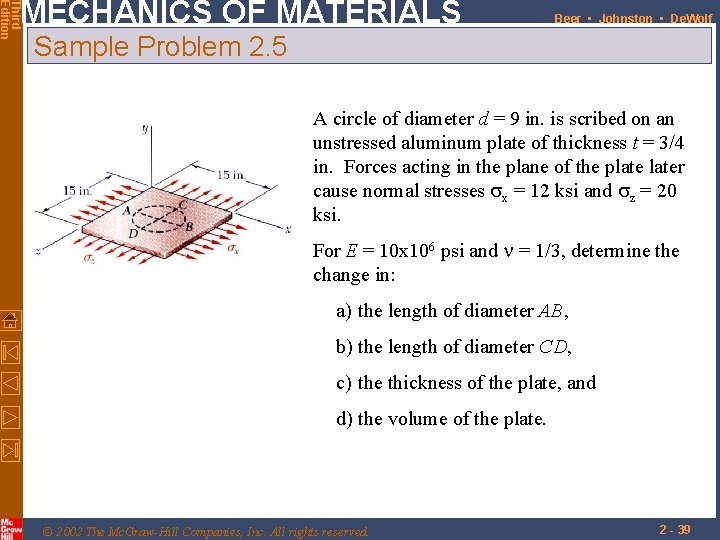Third Edition MECHANICS OF MATERIALS Beer • Johnston • De. Wolf Sample Problem 2. Third Edition MECHANICS OF MATERIALS Beer • Johnston • De. Wolf Sample Problem 2.