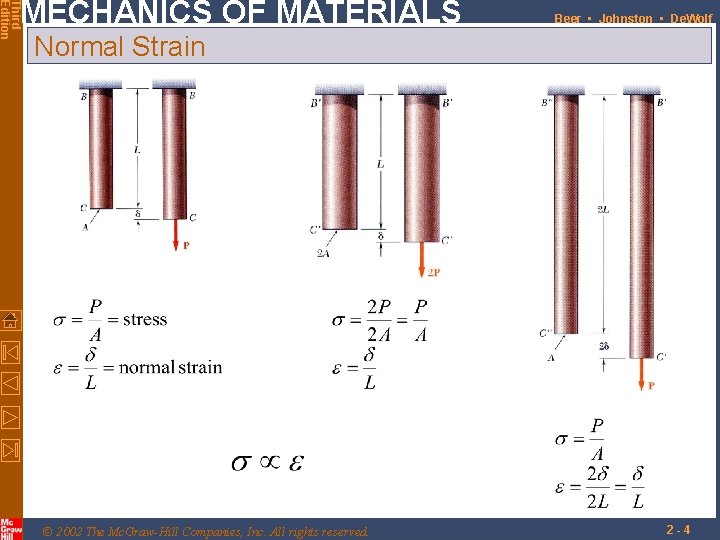 Third Edition MECHANICS OF MATERIALS Beer • Johnston • De. Wolf Normal Strain © Third Edition MECHANICS OF MATERIALS Beer • Johnston • De. Wolf Normal Strain ©