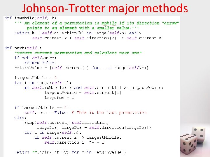 Johnson-Trotter major methods 