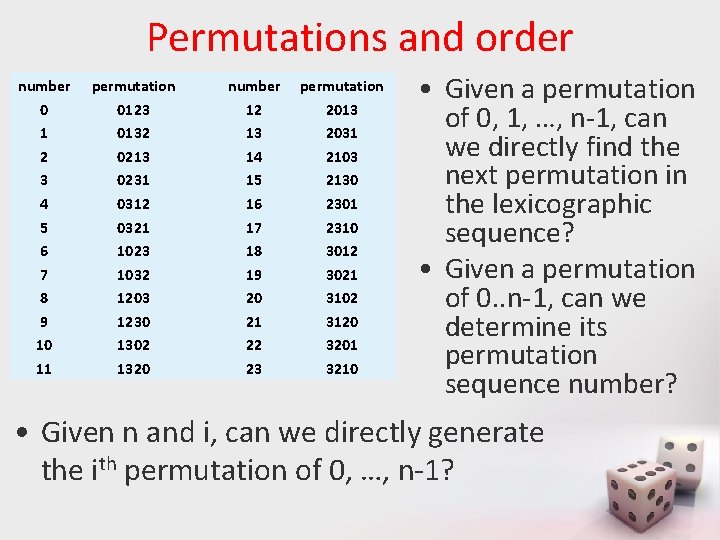 Permutations and order number 0 1 2 3 4 5 6 7 8 9