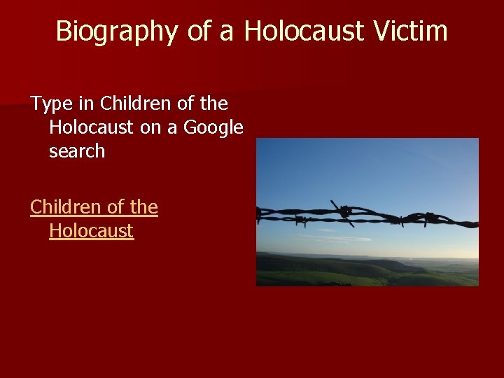 Biography of a Holocaust Victim Type in Children of the Holocaust on a Google