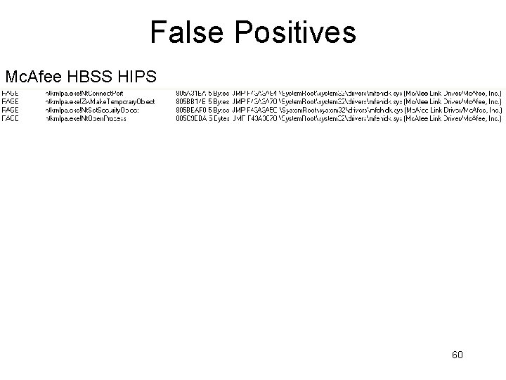 False Positives Mc. Afee HBSS HIPS 60 