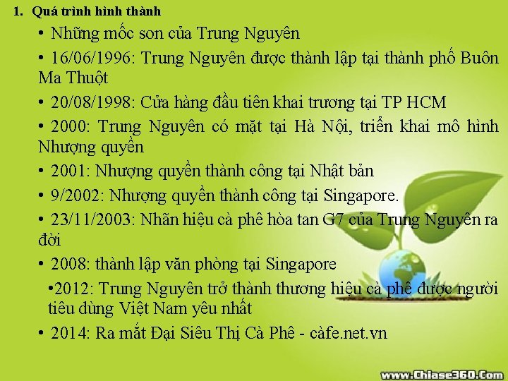 1. Quá trình hình thành • Những mốc son của Trung Nguyên • 16/06/1996: