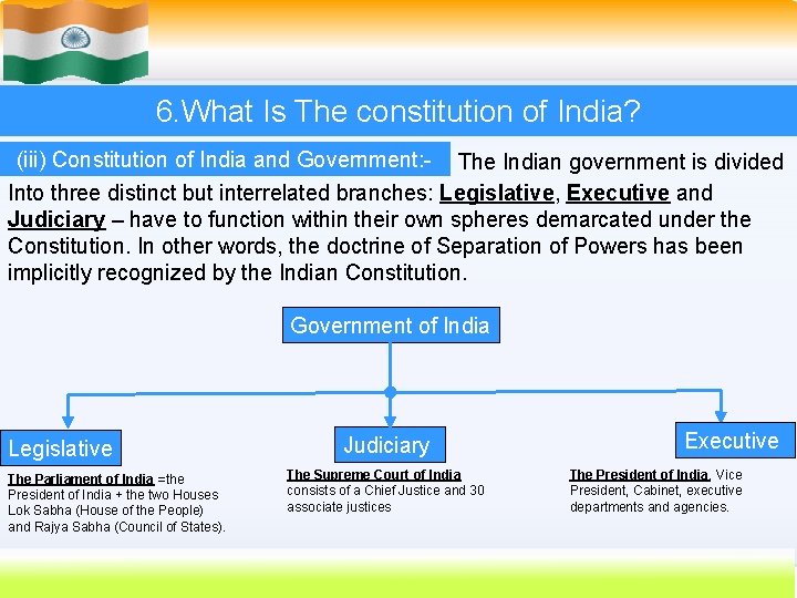 6. What Is The constitution of India? (iii) Constitution of India and Government: -