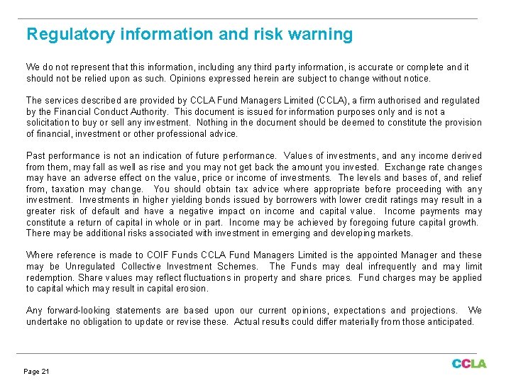 Regulatory information and risk warning We do not represent that this information, including any
